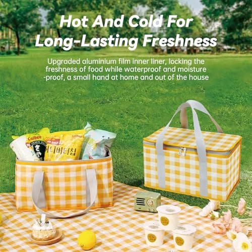 Insulated Picnic Baskets, 35 x 20 x 20 cm Cooler Bag Picnic Bag 15L with 150 x 200 cm Picnic Mat, Portable Waterproof Beach Bags for Hot or Cold Outdoor Activities — view 3