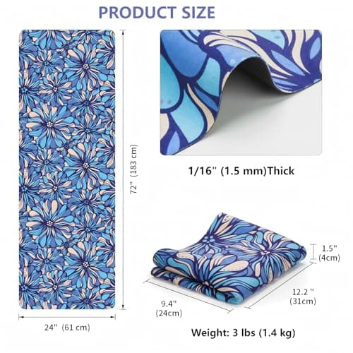 MicaYoung Travel Non Slip Foldable Suede Yoga Mat 1.5mm with Bag, Sweat Absorbent Exercise Mat for Hot Yoga Pilates Home Gym Outdoor Workout,Lightweigh 72"L x 24"W, 3 lbs — view 2