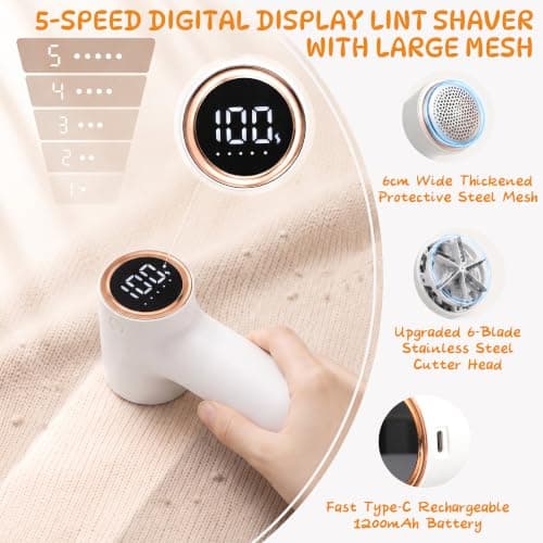 Fabric Shaver, 6-Blade Rechargeable Lint Remover with LED Display & USB-C — view 4