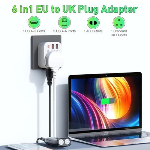 AUNNO UK to European Plug Adapter, PD 20W Fast Charging Grounded European Adapter with Shaver Plug, Adapter with 2 USB Ports and 1 USB-C Port for Germany France Spain Greece Poland etc (Type E/F) — view 5