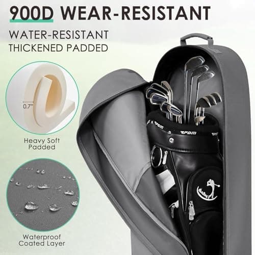 Golf Travel Bags with Wheels, 1200D Heavy Duty Oxford Wear-Resistant with Extra Storage Bag, Lightweight & Portable Golf Club Travel Cover for Airlines Easy Storage，Grey：Shoulder — view 5
