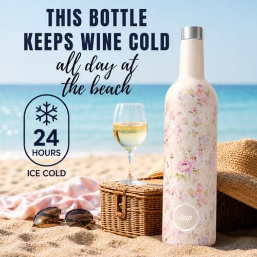 Sup Insulated Wine Bottle 750ml Flowers | Stainless Steel Wine Cooler Bottle — view 2