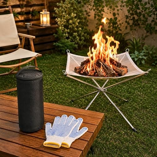 Portable Fire Pit for Camping with Heat Resistant Gloves and Carrying Bag — view 2