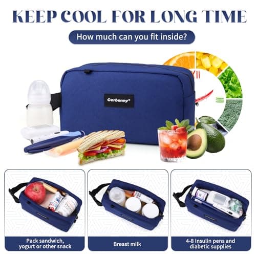 Cerbonny Small Cooler Bag, Freezable Lunch Bag with Ice Packs, Navy Blue — view 4