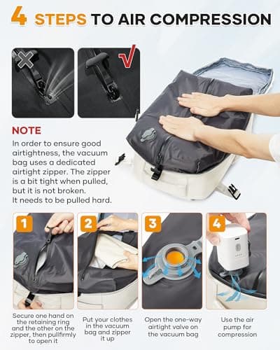 HPLQQ Vacuum Backpack Travel Bag with Pump, Travel Backpack Underseat Cabin Size Rucksack for Easyjet, Carry On Hand Luggage Casual Daypack School Bag 15.6 Inch School Laptop Backpack,O-Off-white — view 4