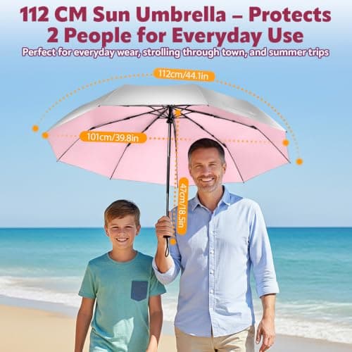 ZOMAKE UV Umbrella for Sun Protection UPF 50+ (46 Inch,Silver/Pink) — view 3