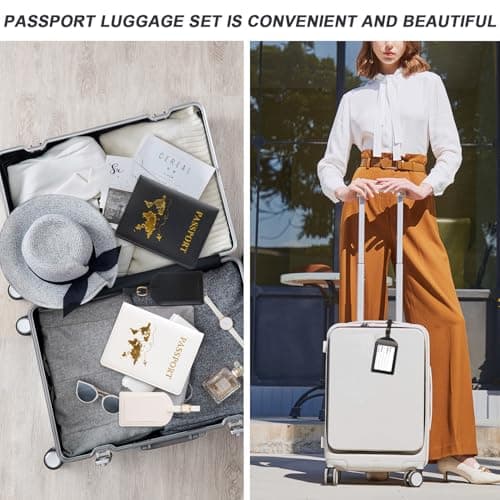 ZDNT 4 Pcs Passport Cover and Luggage Tag,Passport Holder,Passport Cover Luggage Tag Set,PU Leather Passport Holder Travel Wallet Case Organiser for Passport Credit Card Business ((White,Black)) — view 6