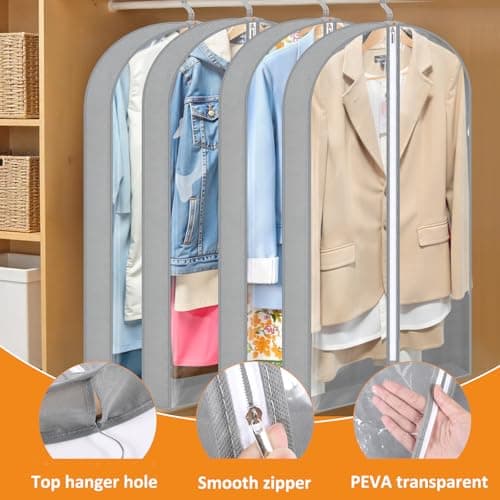 4 Pack Garment Bags 40" with 4" Gusset, Clothes Covers, Grey — view 5
