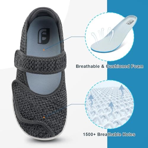 JOINFREE Womens Wide Fit Comfort Walking Shoes Mary Jane Black Grey — view 5