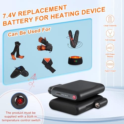 7.4V 3000mAh Heated Gloves Battery Pack, Replacement Batteries for Heated Socks,Hats, Heat Slippers Extended Batteries- Insulation shell — view 2