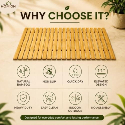 Folding Bath Mat Bamboo Wood Bathroom Strip Mat Shower Spa Sauna with Non Slip Feet Indoor Outdoor Use for Kitchen Bedroom Bathroom Toilet Doormat Pet Kitchen Travel Camper Van Camping (Small 30x60cm) — view 5
