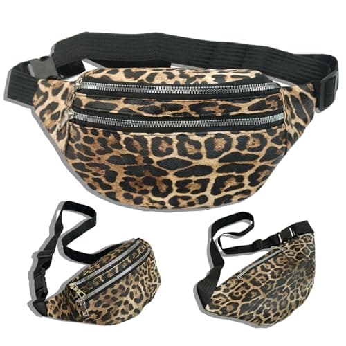KASESSS Leopard Print Bumbag, 3 Zippers 3 Compartments Stylish Bumbags for Ladies, Fanny Pack for Women, Crossbody Waist Bag with Adjustable Strap, Lightweight Bum-Bag for Daily Travel Streetwear