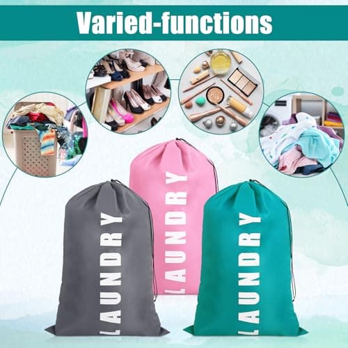 saerryor 3 Pcs Travel Laundry Bag With Drawstring For Dirty Clothes 91×61cm — view 4