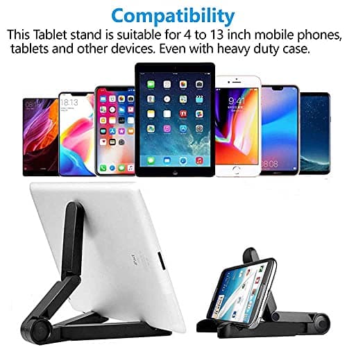 VOVIGGOL Tablet Stands and Holders Adjustable, Portable Tablet Stand Holder for iPad, Samsung Galaxy and Kindle Fire Tablets, Desktop Mobile Phone Stand for iPhone 16 15 Pro Max (Black) — view 2