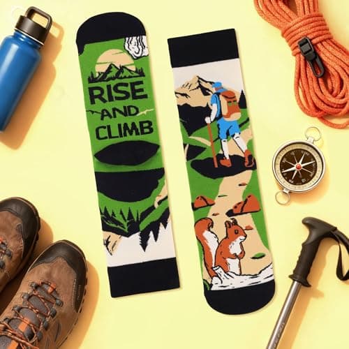 Funny Socks for Men Dad Teenage Boys - RISE AND CLIMB - Novelty Funky Odd Fun Socks for Travellers Climber - Travel Climbing Hiking Accessories Fathers Day Birthday Gifts Christmas Stocking Filler — view 2