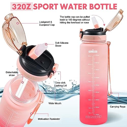 SEASEVEN Sports 1L Water Bottle with Straw for Gym,Office(Gradient-Pink) — view 3