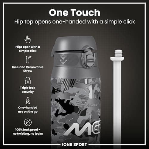 MotoGP Racing Camouflage Sports Thermal Water Bottle with Removable Straw, 750ml/24oz, Leak Proof Insulated Drinking Bottle, Easy to Open, Secure Lock, Dishwasher Safe, Flip Cover, Metal Bottle — view 3