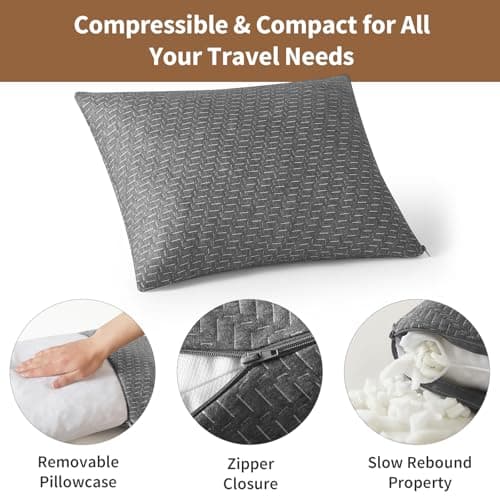 PEUJEW Travel Pillow Camping Pillow, Compressible Memory Foam Small Pillow with Waterproof Bag, Breathable Cover, Ideal for Camping, Backpacking, Car and Airplane (S, Grey) — view 5