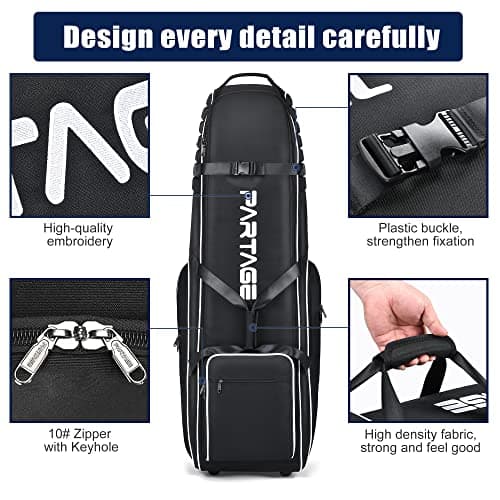 PARTAGE + Golf Travel Bag with Wheels - Heavy Duty 900D Oxford Travel Golf Bag, Travel Cover Lightweight & Easy to Maneuver, with Shoes & Accessories Compartment (Black) — view 2