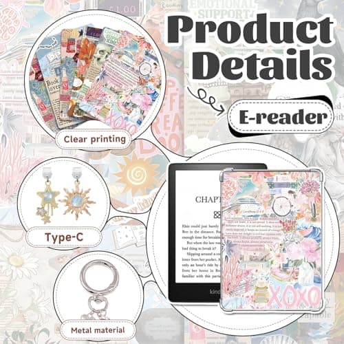 Bubaxuce 6 Pieces Inserts For E-Book Readers Clear Case And 2 Dust Protection Charms Retro Phone Charm Set 17.3 cm X 12.2 cm Card Inserts Compatible With Kindle — view 3