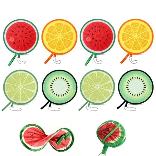 Wulshome 8 PCS Round Folding Hand Fans, Portable Fruit Hand Held Fans Folding Round Pop up Fan for Summer Party Wedding Home Decoration Cooling