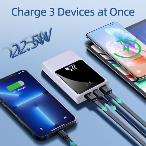 10000mAh Small Power Bank Fast Charging, 22.5W Mini USB C Portable Charger with Battery Pack Compact External Battery Bank for iPhone Samsung Heated Gilet Vest Jacket Scarf (White) — view 3