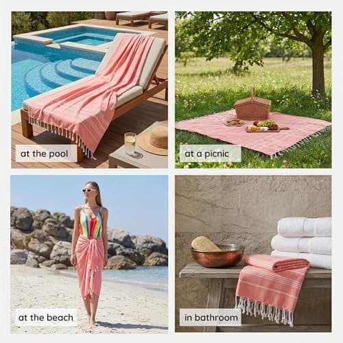 KZY LONDON Beach Towel - Large Turkish Beach Towels for Camping, Swimming, Bath, Gym, Picnic - Quick Dry, Super Absorbent, Lightweight, Compact Cotton Hammam Towels for Adults, Men, Kids (Turquoise) — view 6