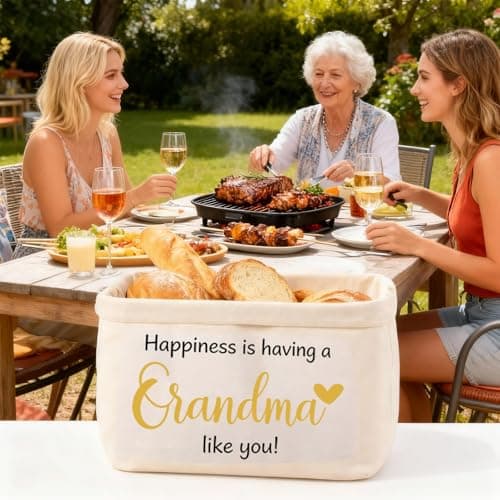 RUHSNJK Grandma Birthday Gifts, 21x23x15cm Canvas Storage Basket, Heartwarming Granny Gifts for Home, Happiness Message Grandma Bag for Mothers Day, Apricot — view 6