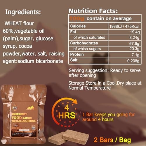 Emergency Food, 20-Year Shelf Life, 570 kcal, 120g, Chocolate Flavor — view 2