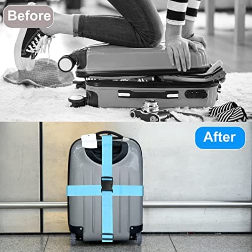 2PCS Luggage Straps and 2pcs Luggage Tags Adjustable Travel Luggage Belts Packaging Bag Buckle Belt Multi-colours Straps choices for suitcase, bag, boxes (Blue) — view 4
