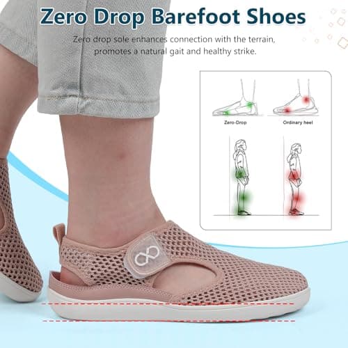 JOINFREE Womens Sandals Wide Fit Walking Trainers Mesh Breathable Zero Drop Barefoot Adjustable Summer Holiday Shoes Closed Toe for Beach Garden Travel Daily Wear Anti-Slip Dusty Pink — view 5