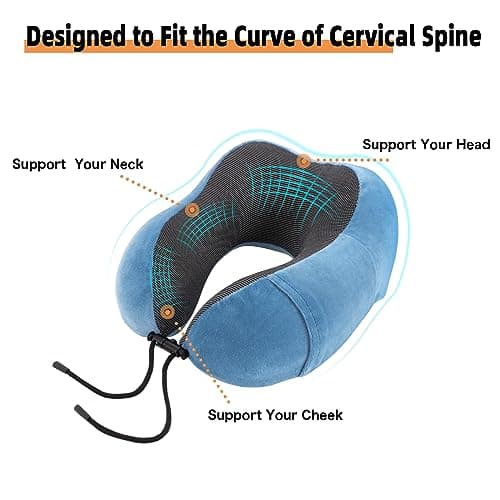 WENGX Travel Pillow Neck Pillow Memory Foam Soft Comfort and Support Travel Flight Neck Pillows,U-shaped Pillow for Sleeping with Storage Bag for Airplane Car Office Home,etc (Blue) — view 2