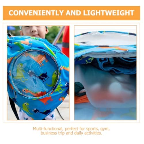 MAGICLULU Waterproof Swimming Drawstring Backpack PVC Large Blue Dinosaur Dry Wet Separate Bag with Shoe Compartment for Travel Camping — view 3