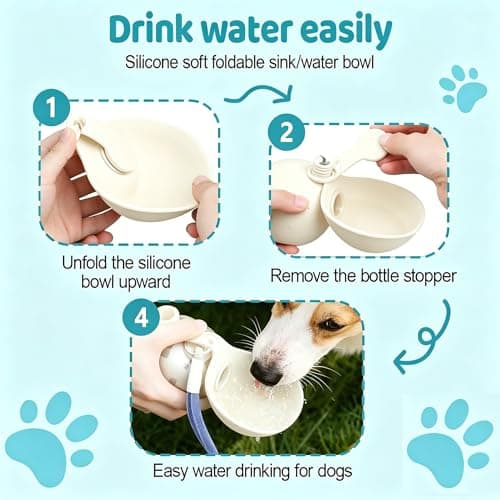 Dog Water Bottle, Stainless Steel Portable Dog Water Bottle (285 Ml),For Dogs & Cats, Leak-Proof Dispenser With Foldable Silicone Bowl,Ideal For Walks & Outdoor Hikes (Beige) — view 4