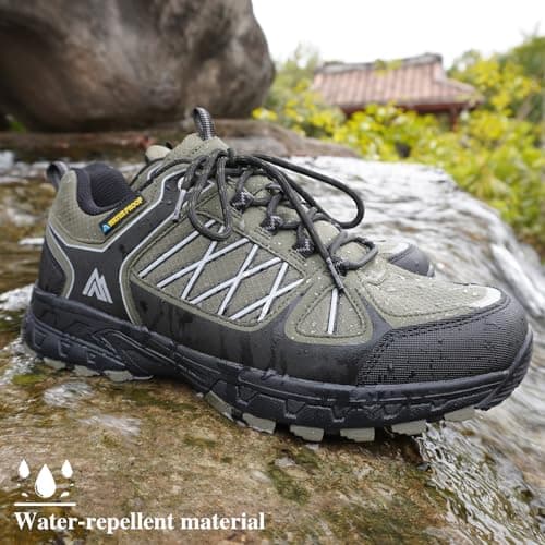 Queday Men's Green Waterproof Hiking Shoes Lightweight Anti Slip Outdoor Grey Breathable Hike Trekking Trails Shoe Size 44 — view 3