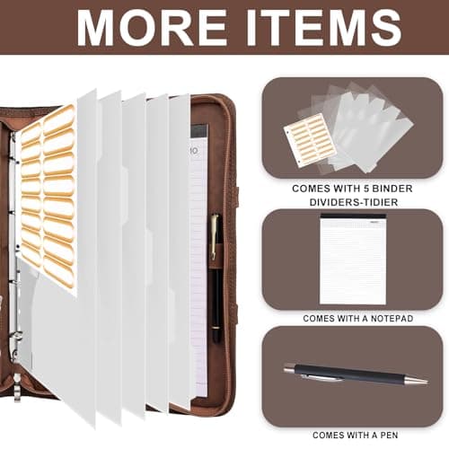 Leathario Portfolio Folder A4, Vegan Leather Conference Folder with Handle, 4-Ring Travel Document Holder with 5 5-Part File Dividers, Multi-Pocket Document Folder Organiser, Office Supplies — view 2