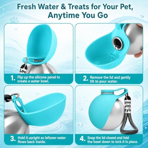 Portable Dog Water Bottle 285ml 2-in-1 Stainless Steel Pet Travel — view 6