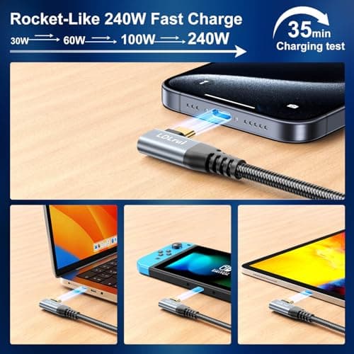 LDLrui USB4 Right Angle USB C Cable, 40Gbps 8K60Hz 240W, 0.6M Silver Gray — view 5