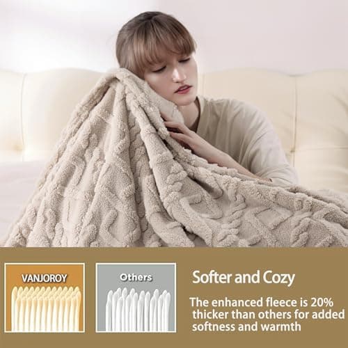 VANJOROY Fleece Blanket Throw for Sofa and Bed,400 GSM Lightweight Blanket, 100% Microfiber Fuzzy Soft Warm Cozy Fluffy Khaki Throw for Chair Couch Travel..127×152cm, khaki — view 4