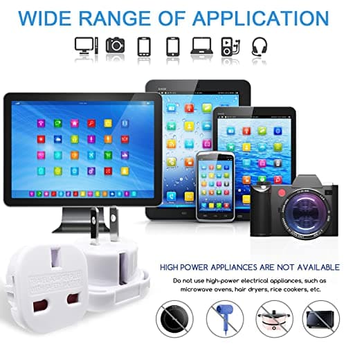 Jsdoin UK to US Plug Adaptor 3 pin to 2 Pin Flat Travel Adapter for USA, Canada, Mexico, Thailand, Refer to Description for country list US (6 Pack) — view 3