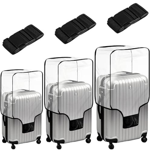 Pack of 3 Suitcase Cover, Clear Plastic PVC Suitcase Cover Protectors with 3 Black Adjustable Buckles, Reusable Waterproof Luggage Protector Sleeve for Travel Business Trip (20+24+28 Inch)