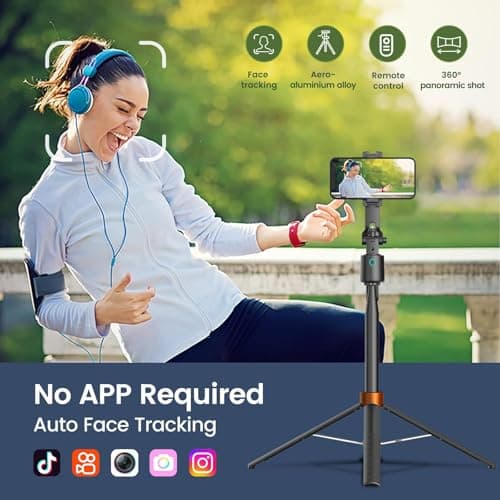 Face Tracking Tripod for iPhone,70" Tall Travel Phone Tripod Stand with Light,Remote and Gesture Control,Selfie Stick for Video Recording&TikTok Live Streaming&Content Creator(with fill light) — view 3