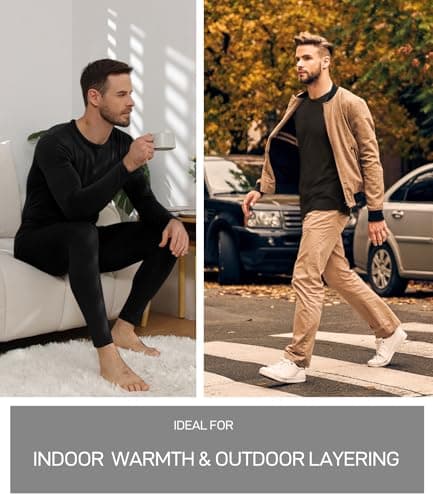 wirarpa Men's Thermal Underwear Set Long Johns Top & Bottom Black XXL — view 5