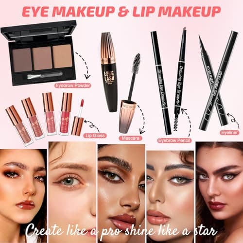 All in One Makeup Kit with Travel Bag, Make Up Starter Kit for Women Full Set, Makeup Gift Set for Teenage Girls, Makeup Bundle Includes Primer BB Cream Foundation Eyeliner Mascara Eyeshadow Palette — view 5