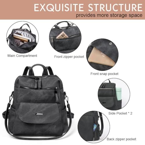 Aucuu Women Backpack, PU Leather Backpack, Fashion Ladies Backpack, PU Fashion Travel Multipurpose Shoulder Bag, Waterproof Anti-Theft Travel Lightweight Backpack, Handbag for Women & Girls — view 5