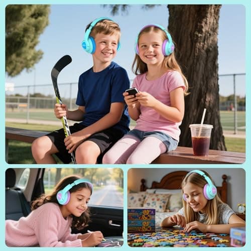 VibeTune Kids Bluetooth Headphones, 60H Playtime, Volume Limited 85/94dB, Bluetooth 5.4, Type-C Fast Charging, Foldable Wireless Headphones for Kids, Toddler Headsets with HD Mic (Purple) — view 6