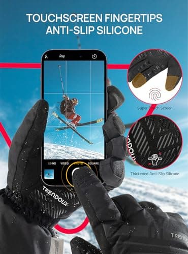 TRENDOUX Waterproof Gloves, Ski Wind proof Thermal Winter Gloves Mens Ladies, Thick Gloves Uk Snow Fleece liner, 3M Thinsulate insulated Phone Gloves for Hiking Driving Sports Football - Black M — view 3