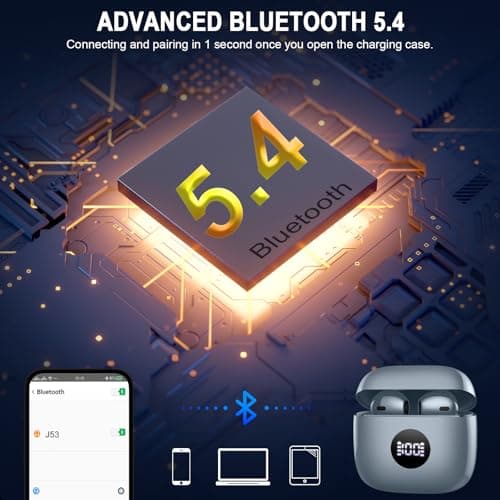 Wireless Earbuds, Bluetooth 5.4 Headphones in Ear with 4 ENC Noise Cancelling Mic, Bluetooth Earbuds 40H Playtime, HiFi Stereo Deep Bass Wireless Earphones IP7 Waterproof, USB-C Fast Charge Dark Gray — view 3