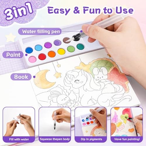 Ybzegrd 3-in-1 Water Colouring Book Girls 3+, Mess-Free Travel & Tear-Out — view 2
