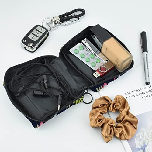 JUNFEIXUAN Sanitary Napkin Storage Bag Menstrual Cup Pouch Portable Pads with Zipper Feminine Menstruation First Period Bags for Teen Girls Women Ladies. (Black - Flamingo) — view 5